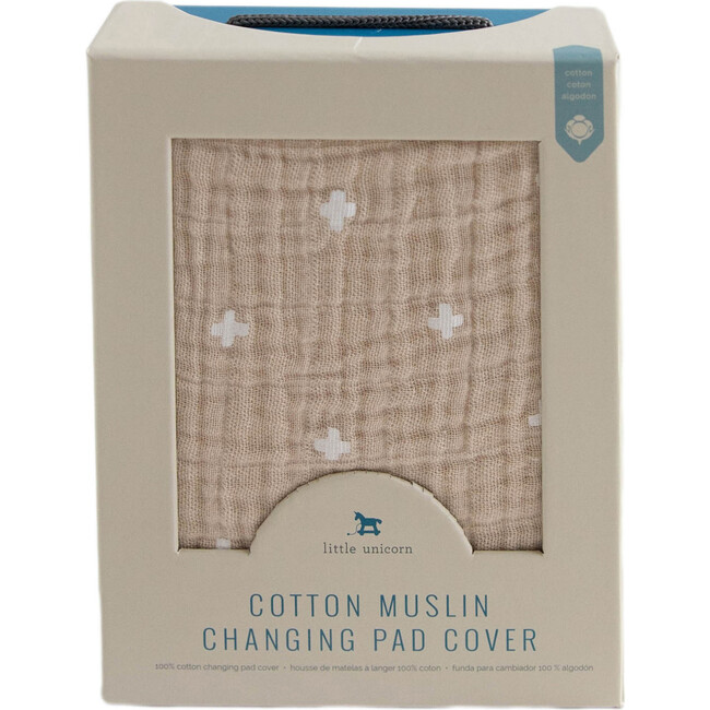 Cotton Muslin Changing Pad Cover, Taupe Cross - Changing Pads - 3