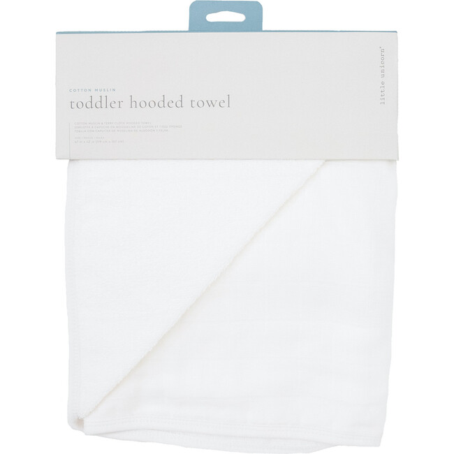 Cotton Muslin & Terry Hooded Toddler Towel, White - Towels - 4