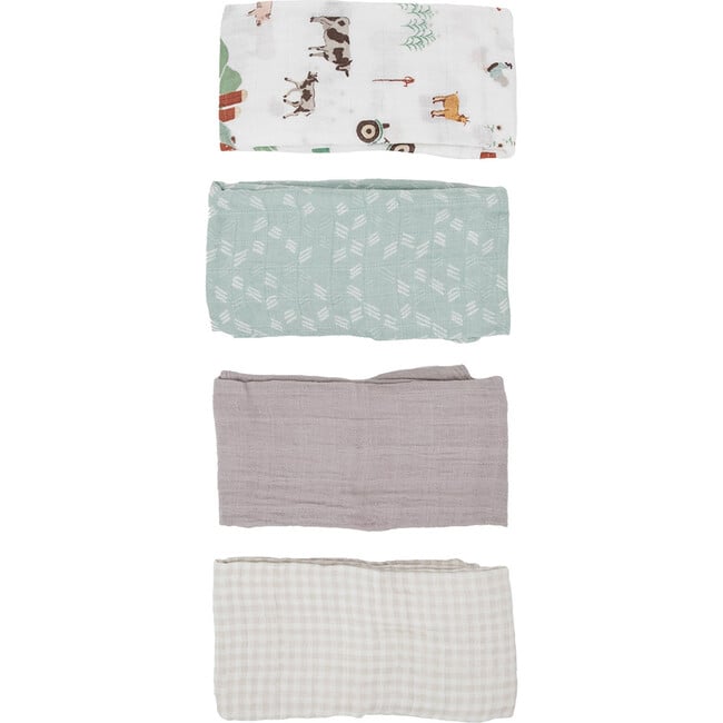 Cotton Muslin Squares, Farmyard (Pack Of 4)