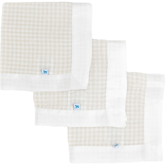 Cotton Muslin Security Blanket, Tan Gingham (Pack Of 3)