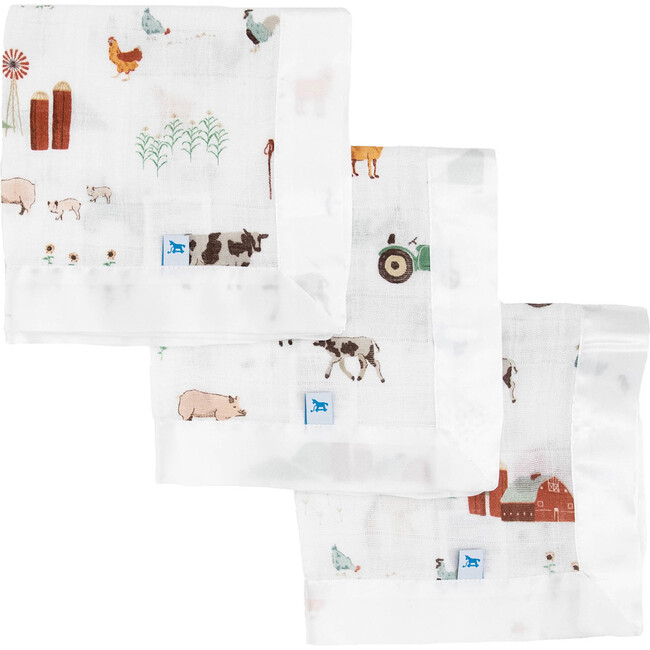 Cotton Muslin Security Blanket, Farmyard (Pack Of 3)