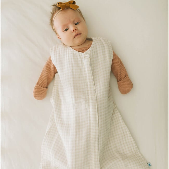 Cotton Muslin Sleep Bag Medium, Tan Gingham - Infant - 5