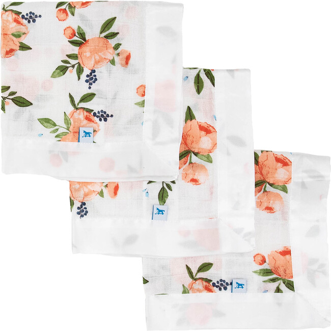 Cotton Muslin Security Blanket, Watercolor Roses (Pack Of 3)