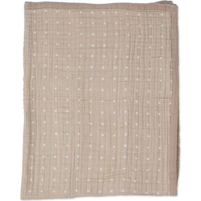 Cotton Muslin Quilted Throw, Taupe Cross