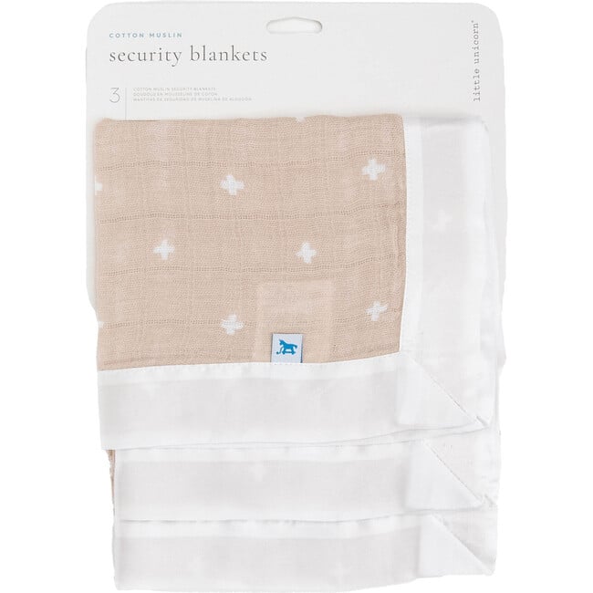 Cotton Muslin Security Blanket, Taupe Cross (Pack Of 3) - Swaddles - 5