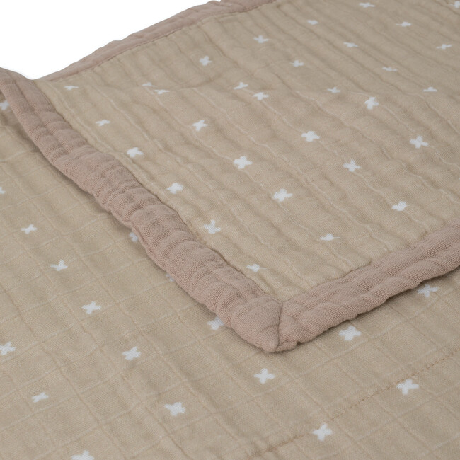 Cotton Muslin Quilted Throw, Taupe Cross - Swaddles - 2