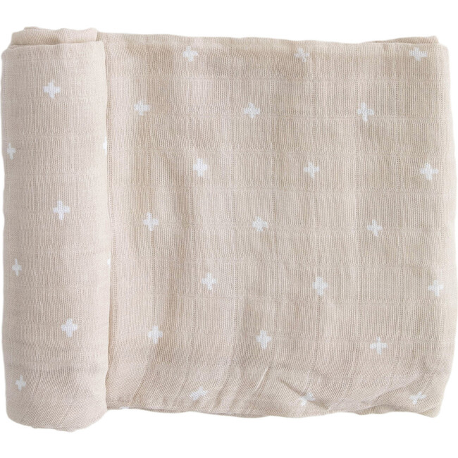 Cotton Muslin Swaddle Blanket, Taupe Cross