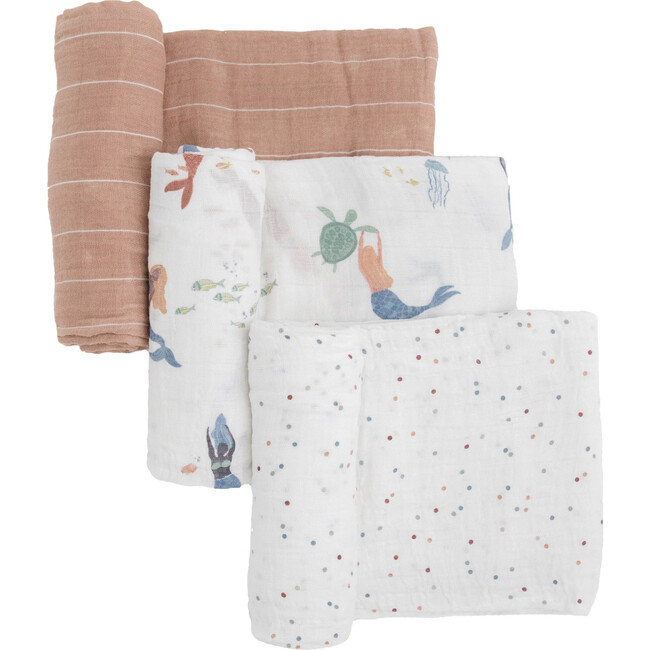 Cotton Muslin Swaddle Blanket, Mermaids (Pack Of 3)