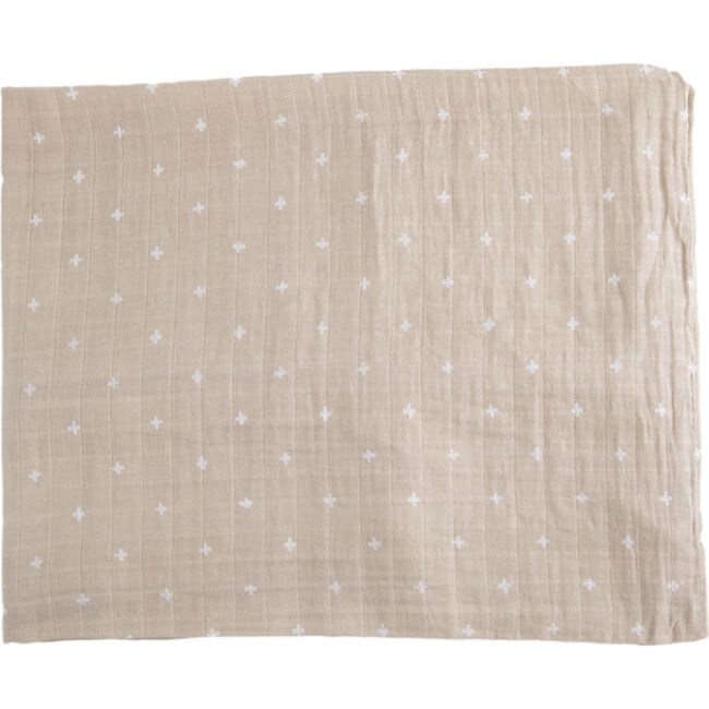 Cotton Muslin Swaddle Blanket, Taupe Cross - Swaddles - 3