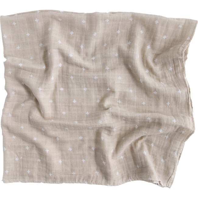 Cotton Muslin Swaddle Blanket, Taupe Cross - Swaddles - 4