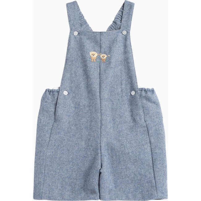Little Alfie Lion Bib Shorts, Navy Herringbone - Rompers - 1