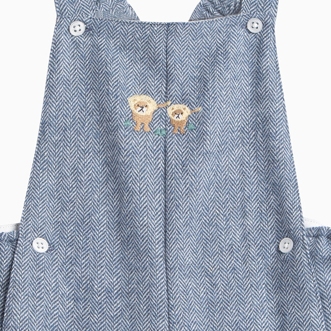 Little Alfie Lion Bib Shorts, Navy Herringbone - Rompers - 4
