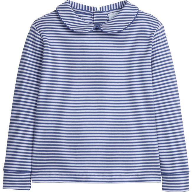 Striped Peter Pan Shirt, Gray Blue