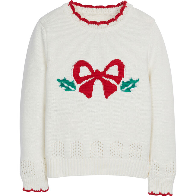 Holly & Bow Pointelle Sweater, White