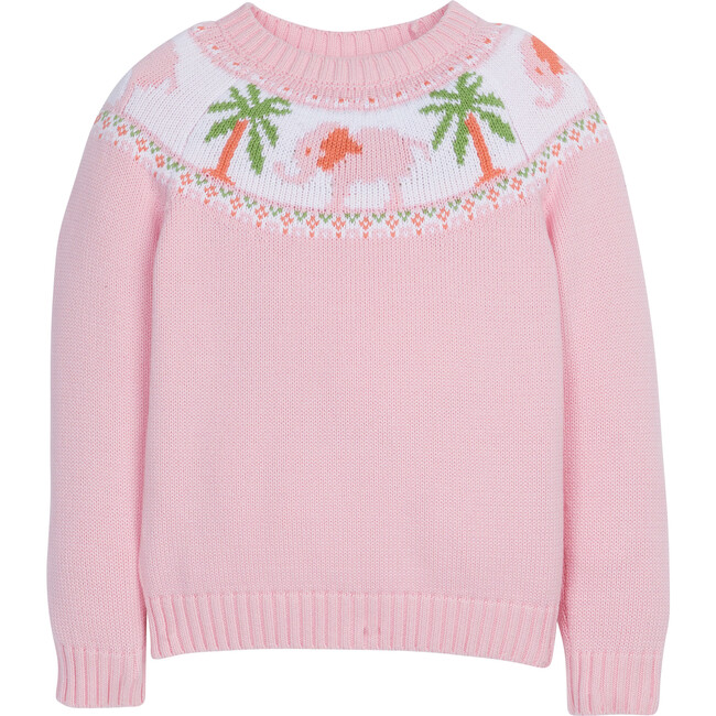 Girl Elephant Fair Isle Sweater, Pink