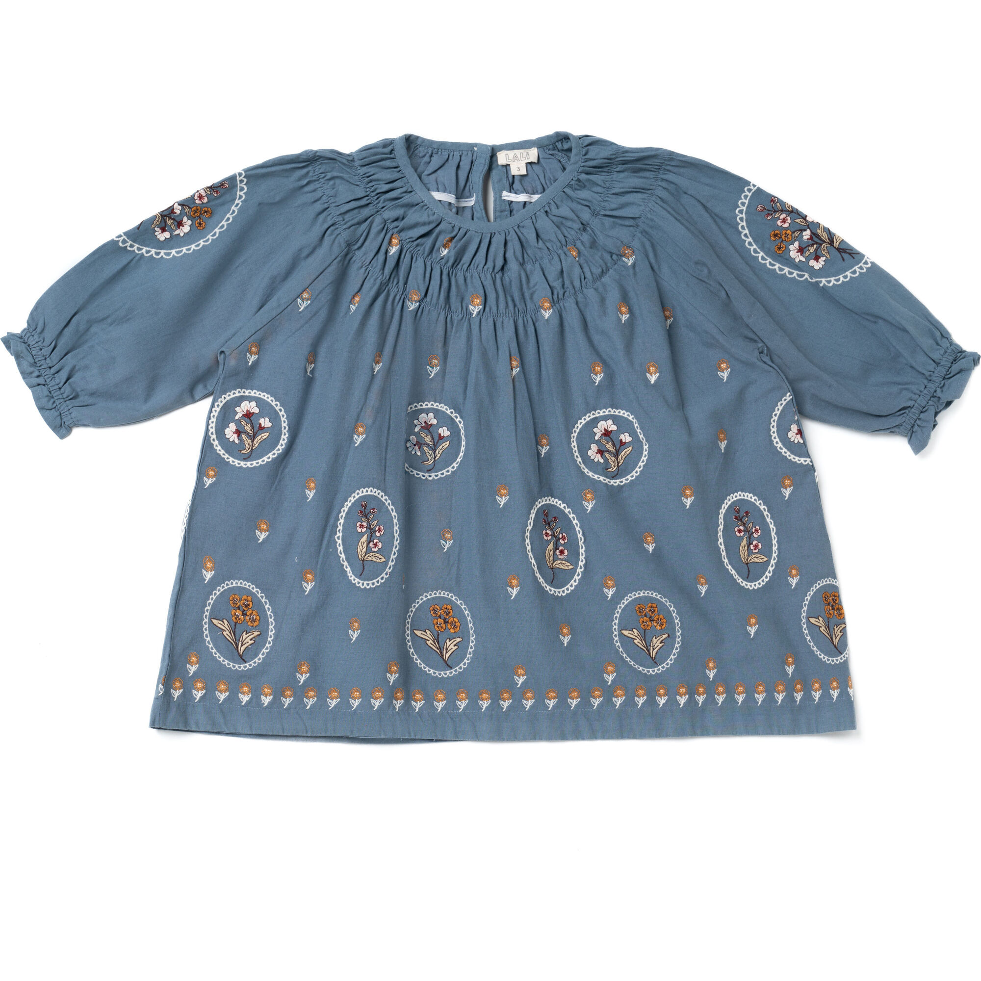 Tulip Floral Cameo Embroidered Dress, Blue - Lali Dresses | Maisonette