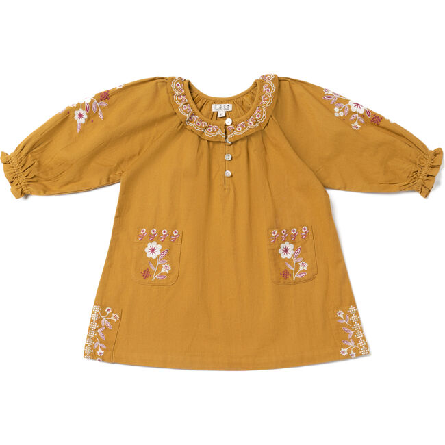 Embroidered Shift Dress, Mustard