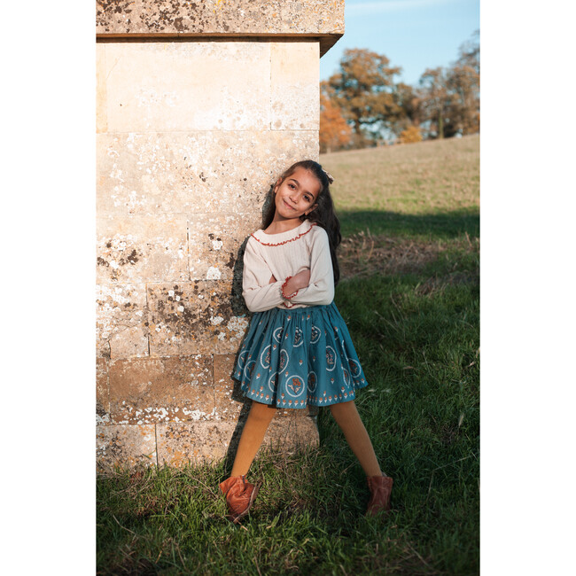 Sunflower Knit Quilt Yoke Ruffle Sleeve Top, Cream - Shirts - 2