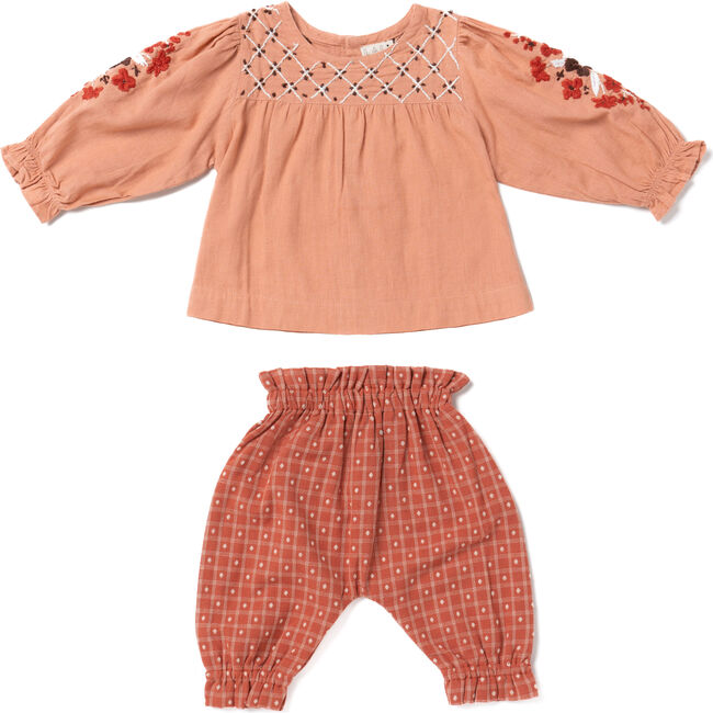 Baby Embroidered Top And Bottom Set, Rose