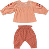 Baby Embroidered Top And Bottom Set, Rose - Mixed Apparel Set - 1 - thumbnail