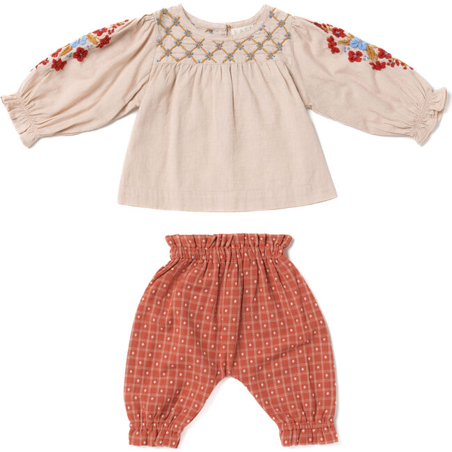 Baby Embroidered Top And Bottom Set, Moonlight