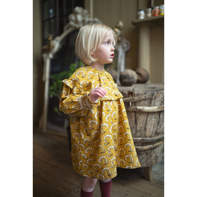 Cottage Queen Annes Lace Print Dress, Yellow - Dresses - 3