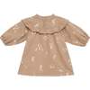 Girls Terry Dress With Ruffled Yolk, Brown - Dresses - 1 - thumbnail