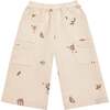 Kids Wide Pull-On Terry Pants, Beige - Pants - 1 - thumbnail