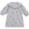 Girls Terry Dress With Ruffled Yolk, Grey - Dresses - 1 - thumbnail