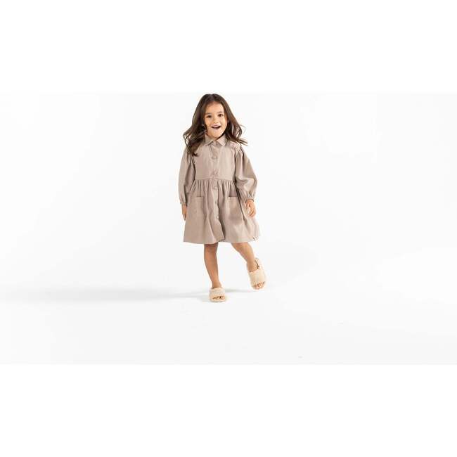 Girls Shirt Dress With Pockets, Tan - Dresses - 2