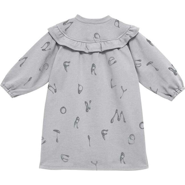 Girls Terry Dress With Ruffled Yolk, Grey - Dresses - 2