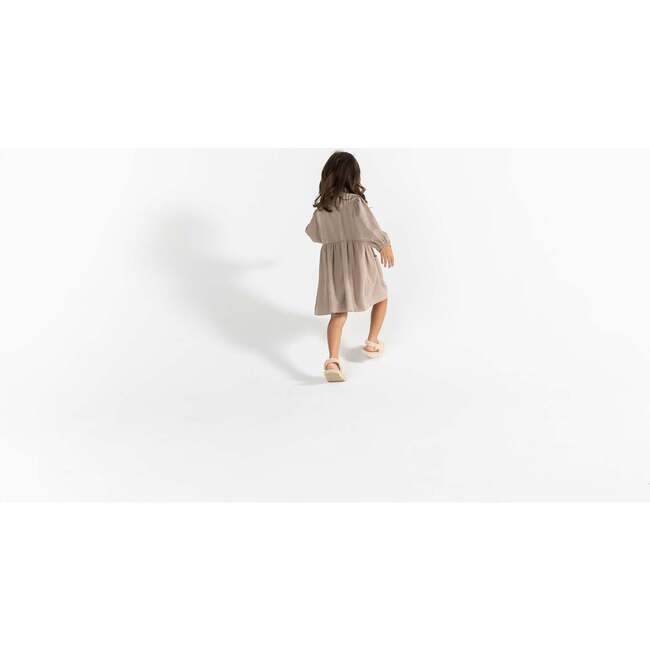 Girls Shirt Dress With Pockets, Tan - Dresses - 3