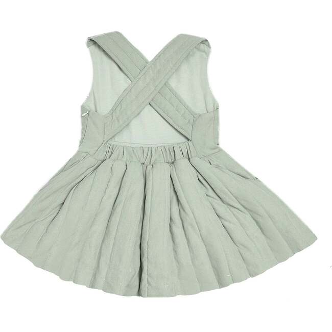 Girls Quilted Poplin Pinafore Dress, Green - Dresses - 2