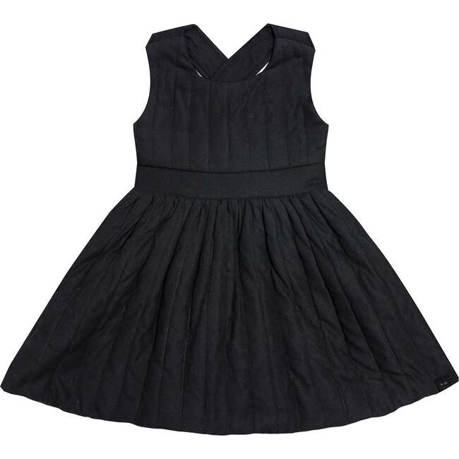 Girls Quilted Poplin Pinafore Dress, Black