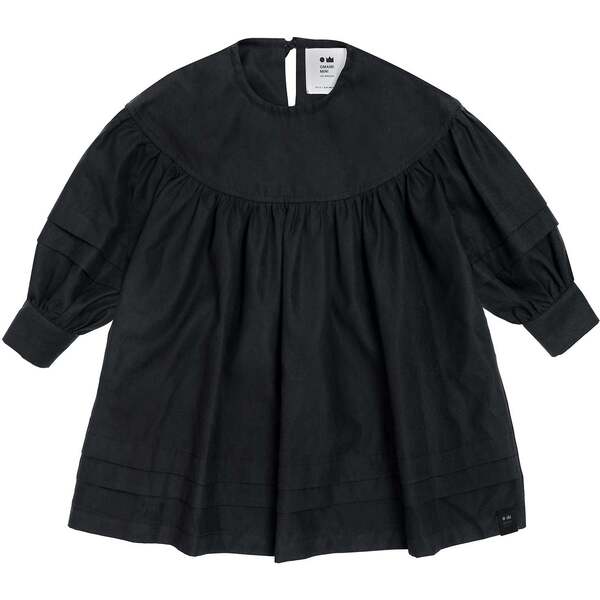 Girls Poplin Dress With Pleats, Black - OMAMImini Dresses | Maisonette