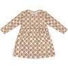 Girls Fit & Flare Jersey Long Sleeve Dress, Beige - Dresses - 1 - thumbnail