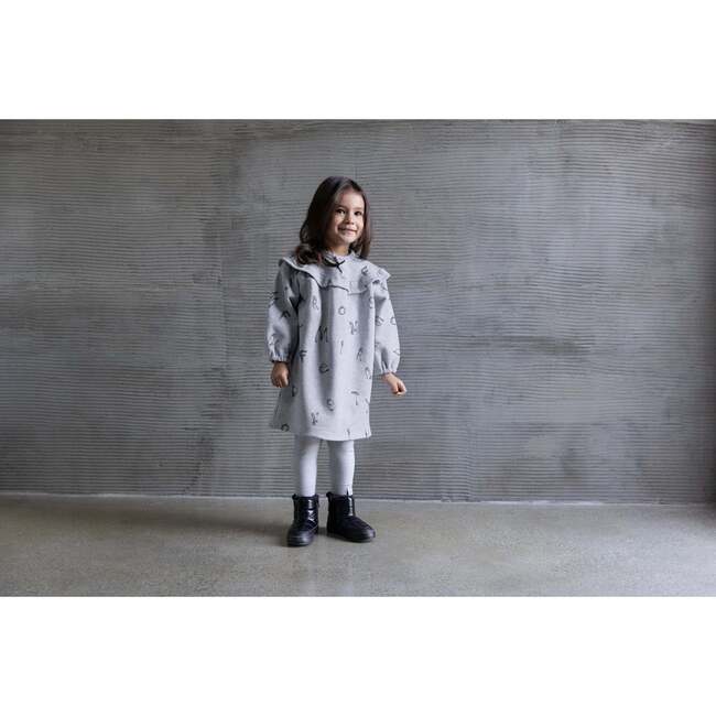 Girls Terry Dress With Ruffled Yolk, Grey - Dresses - 5