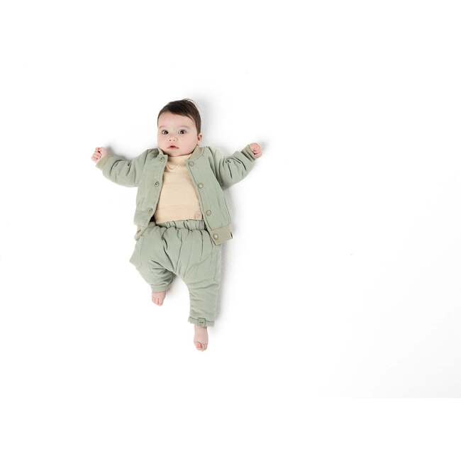 Baby Poplin Quilted Bomber Jacket, Green - Jackets - 2