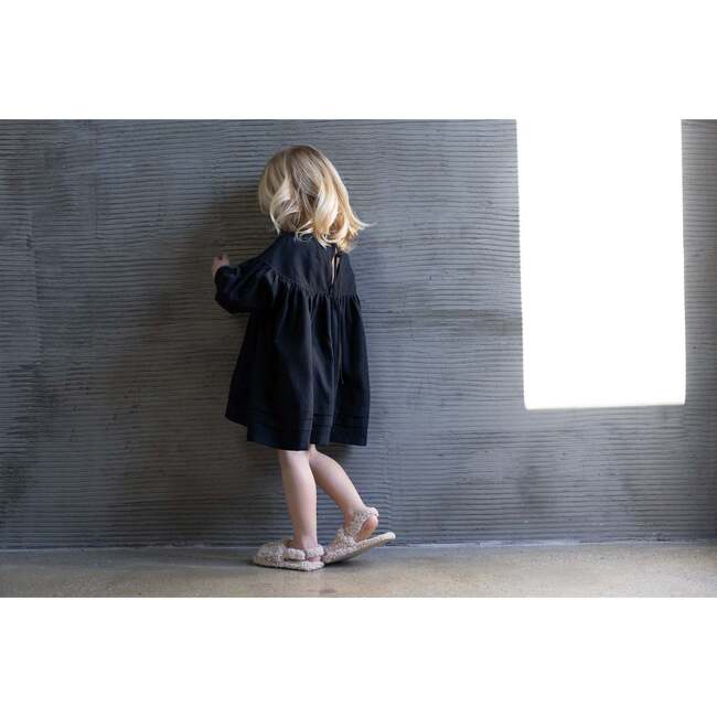 Girls Poplin Dress With Pleats, Black - Dresses - 3
