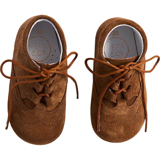 Suede Oxford Baby Booties, Brown