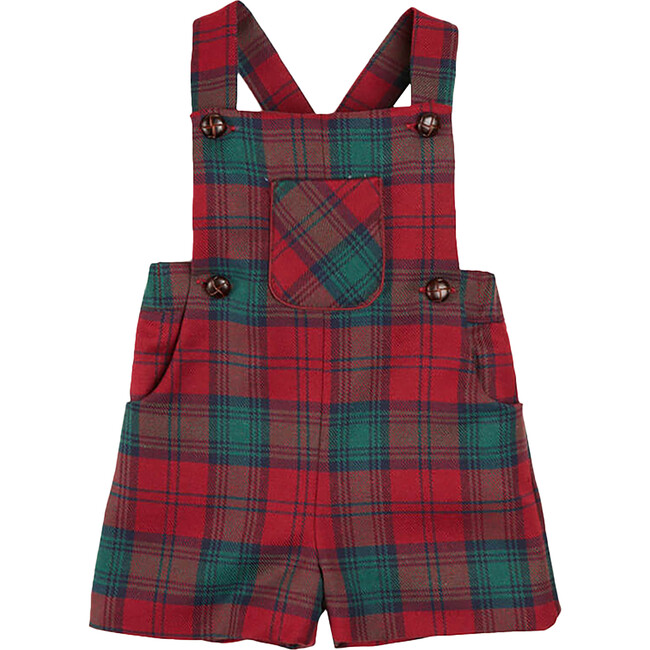 Tartan Short Pocket Front Dungarees, Red - Overalls - 1