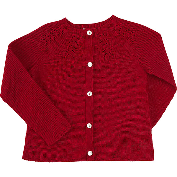 Openwork Buttoned Cardigan, Burgundy - Pepa London Sweaters | Maisonette