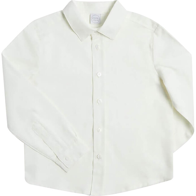 Polo Collar Long Sleeve Oxford Shirt, White