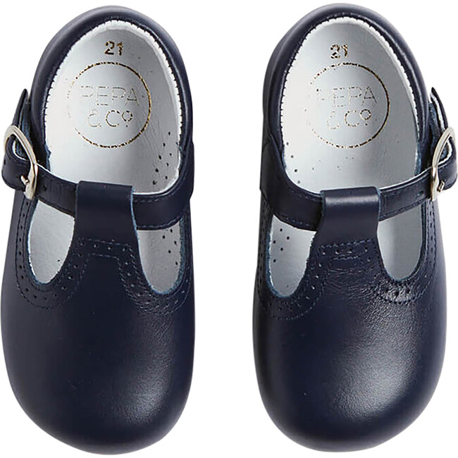 Leather T-Bar Baby Shoes, Navy