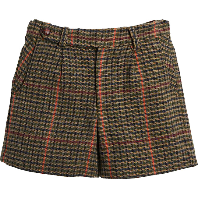 Houndstooth Leather Button Shorts, Brown