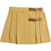 Herringbone Pleated Leather Buckled Kilt, Mustard - Skirts - 1 - thumbnail