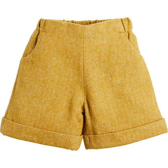 Herringbone Elasticated Waist Shorts, Mustard