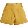 Herringbone Elasticated Waist Shorts, Mustard - Shorts - 1 - thumbnail