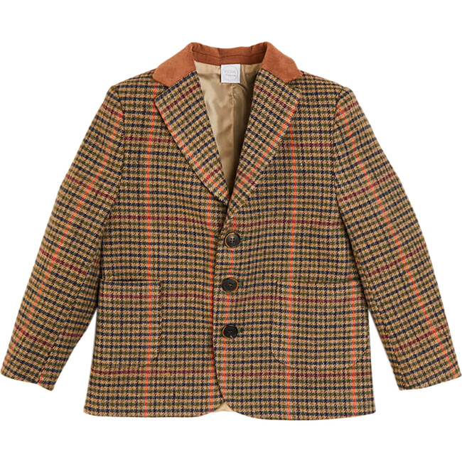 Check Tweed 3-Buttoned Blazer Jacket, Brown