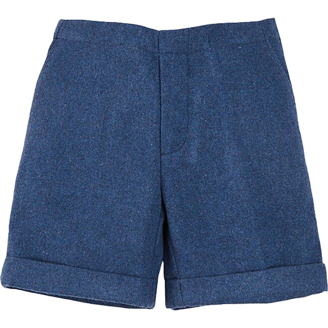Wool Plain Folded Hem Shorts, Blue